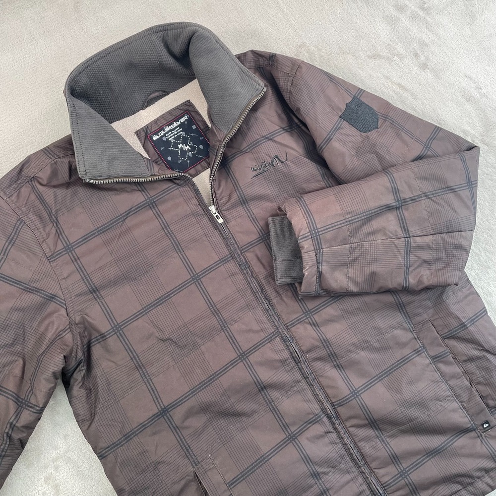 Vintage Quicksilver Sherpa Lined Jacket Men Medium‎ Brown Black Plaid Full Zip